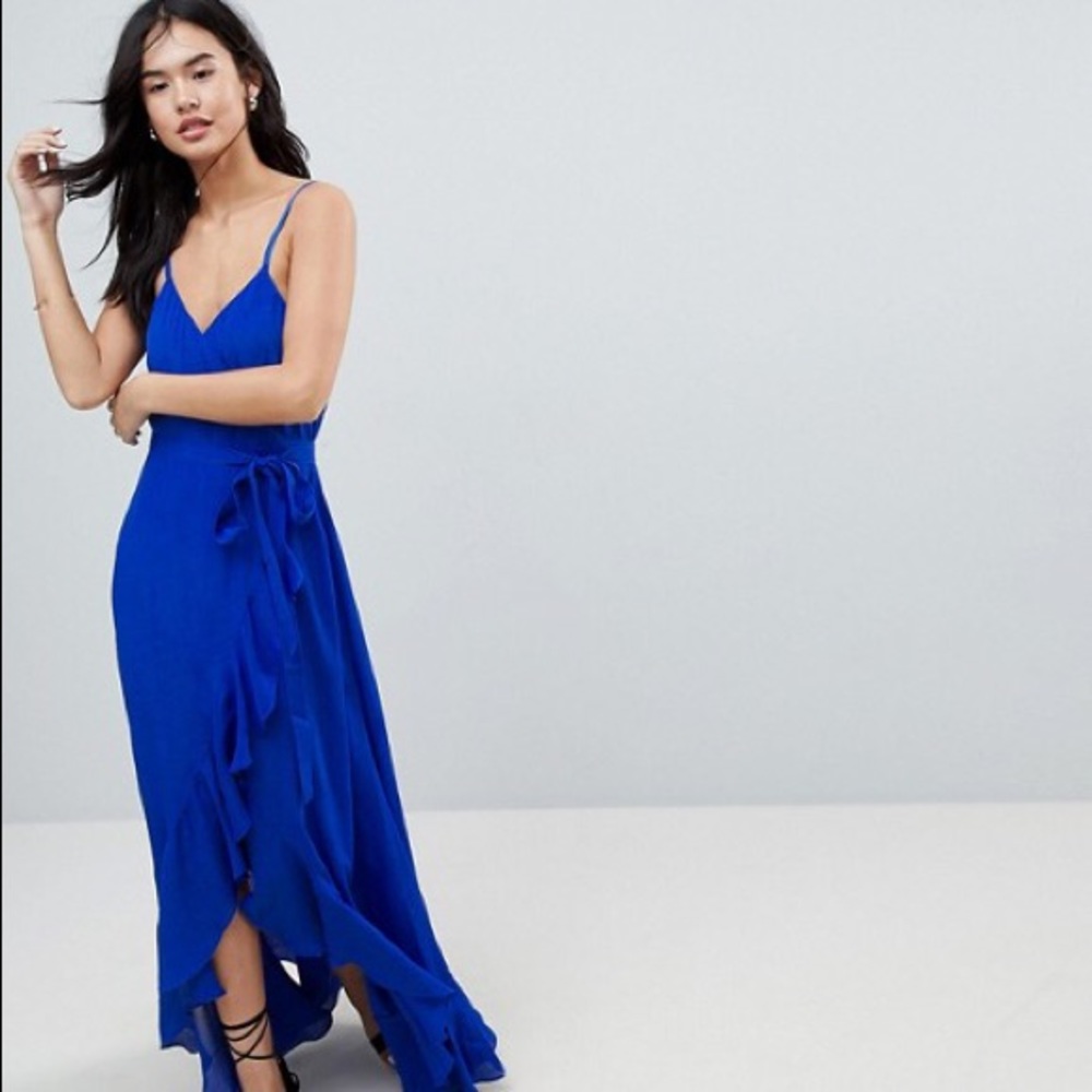 ASOS ruffle front wrap maxi dress in cobalt size 2